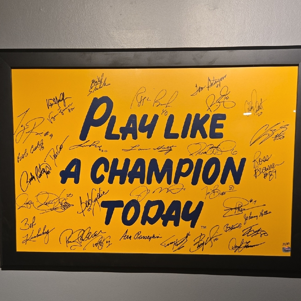 Framed 'Play Like a Champion Today' Sign